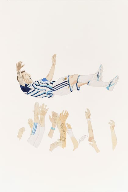 Messi por los aires, una de las acuarelas más solicitadas
