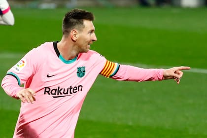 Messi festeja el tercero y su gol número 644 con la camiseta Blaugrana