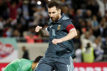 Messi festeja su gol ante Uruguay, en el 2-2 con Argentina en noviembre de 2019, en un amistoso en Israel. Fue el último partido de la selección.