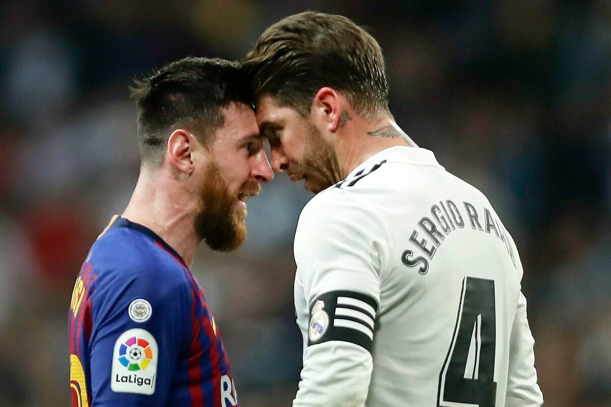Messi se cruzó con Sergio Ramos en el cierre del primer tiempo