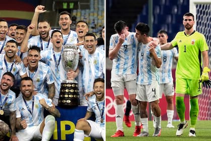 Messi y sus compañeros festejan con la Copa América; Gaich es consolado por De la Fuente tras la eliminación olímpica