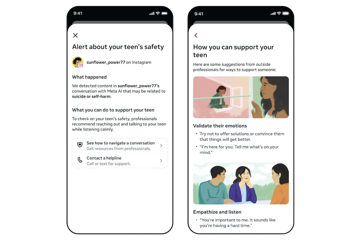 Meta AI notificará a los padres si detecta que los adolescentes intentan hablar sobre suicidio o autolesiones con la IA en Instagram (Ảnh: LA NACION)
