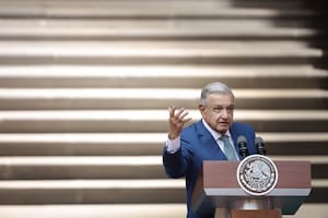 MEXICO CITY, MEXICO - JANUARY 10: President of Mexico Andres Manuel Lopez Obrador speaks during a message for the media as part of the '2023 North American Leaders' Summit at Palacio Nacional on January 10, 2023 in Mexico City, Mexico. President Lopez Obrador, USA President Joe Biden and Canadian Prime Minister Justin Trudeau gather in Mexico from January 9 to 11 as part of the 10th North American Leaders' Summit. The agenda includes topics on the climate change, immigration, trade and economic integration, security among others. (Photo by Hector Vivas/Getty Images)