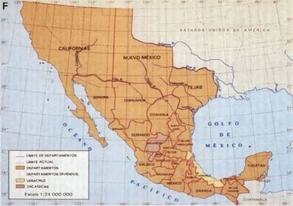 México poseía casi cuatro millones de kilómetros cuadrados, entre provincias y territorios, tras su independencia en 1821