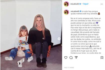 Micaela Tinelli le dedicó un sentido mensaje a su madre a un año del trasplante que recibió