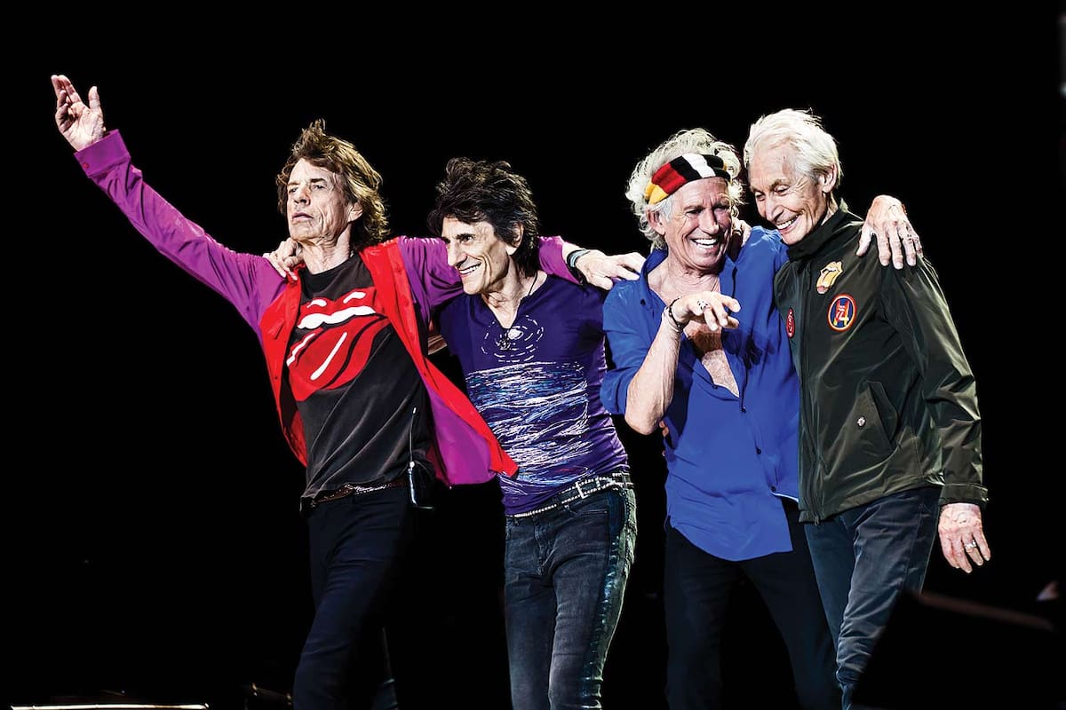 Mick Jagger, Ron Wood, Keith Richards y Charlie Watts en Indio, California, en octubre