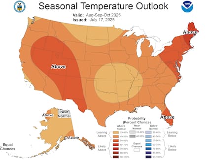 Mientras el Farmer's Almanac anticipa un invierno crudo, el Centro de Predicción Climática (CPC) sugiere para el otoño temperaturas algo más altas de lo normal
