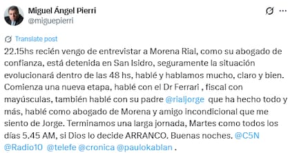 Miguel Ángel Pierri defendió a Morena Rial (Fuente: @miguepierri)