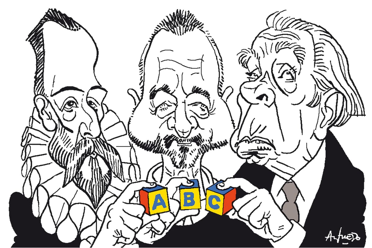 Miguel de Cervantes, Arturo Pérez-Reverte y Jorge Luis Borges
