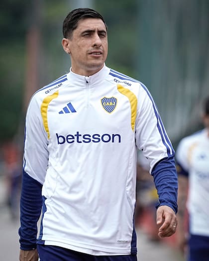 Miguel Merentiel, durante la última práctica de Boca en Brasil antes de la revancha frente a Vasco da Gama