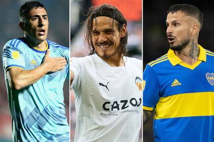 Miguel Merentiel, Edinson Cavani y Dario Benedetto
