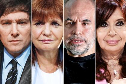 Milei, Bullrich, Rodríguez Larreta y Fernández de Kirchner
