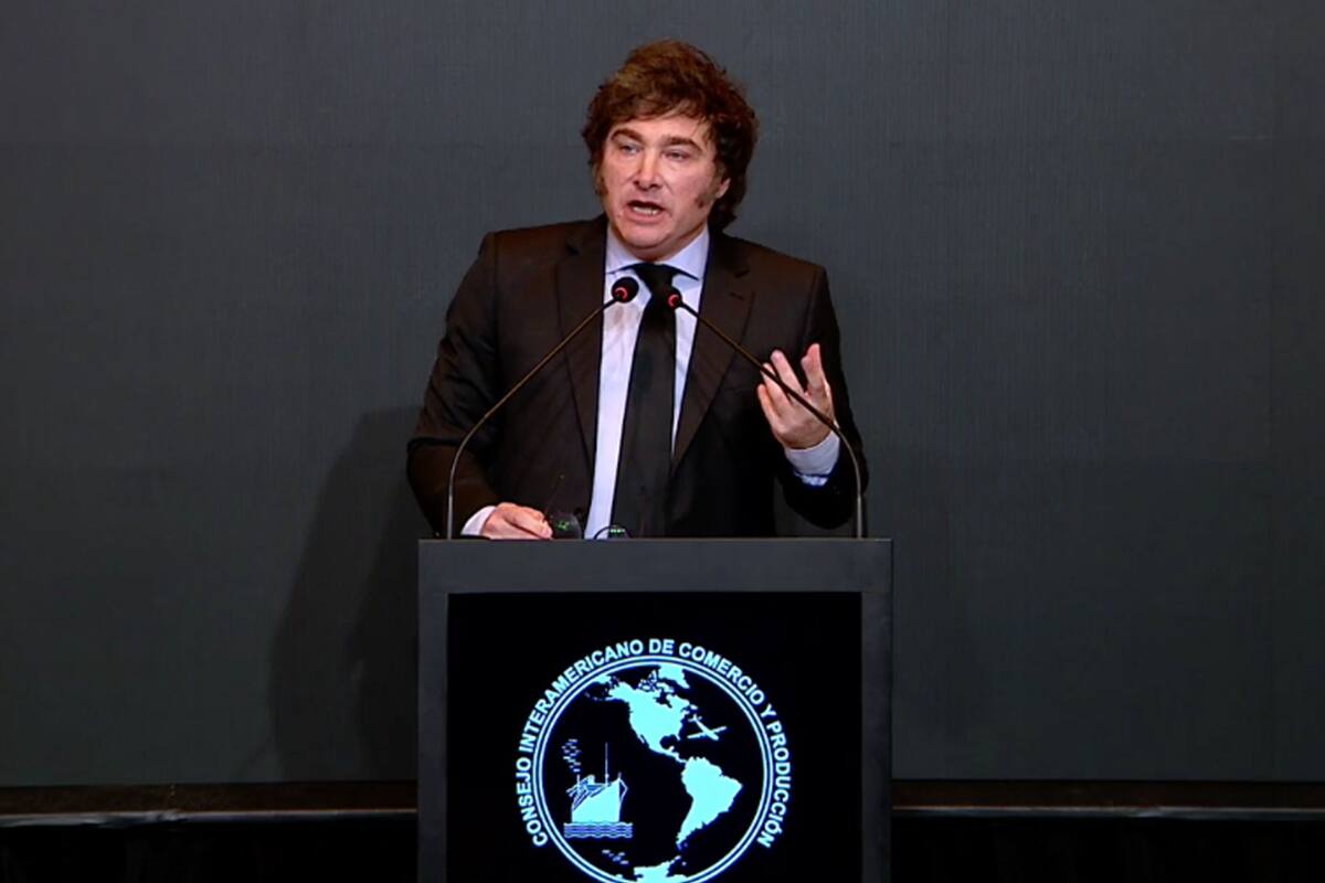 Milei durante su discurso en el Cicyp en el hotel Alvear