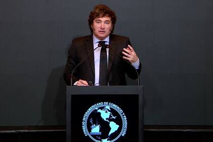 Milei durante su discurso en el Cicyp en el hotel Alvear