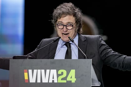 Milei durante su discurso en el evento organizado por Vox en donde acusó a la primera dama y comenzó la crisis diplomática.