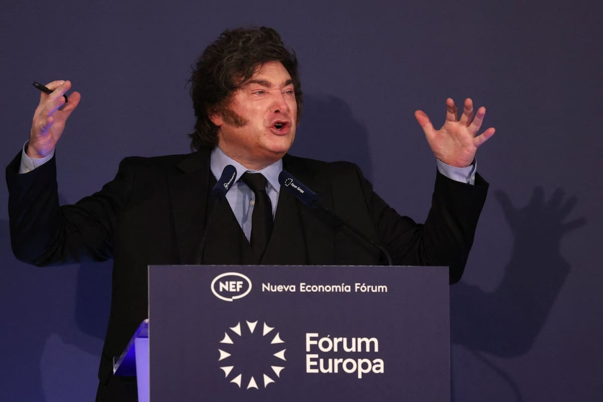 Milei durante su discurso en el foro económico en Madrid
