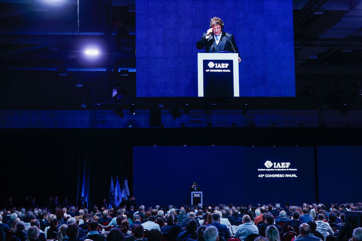 Milei, el martes pasado, en el cierre del Congreso anual del Instituto Argentino de Ejecutivos de Finanzas (IAEF)