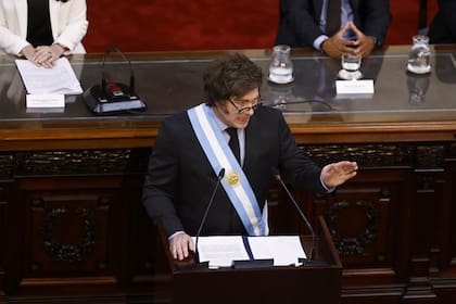 Milei en el Congreso, durante la apertura de las sesiones legislativas 2025