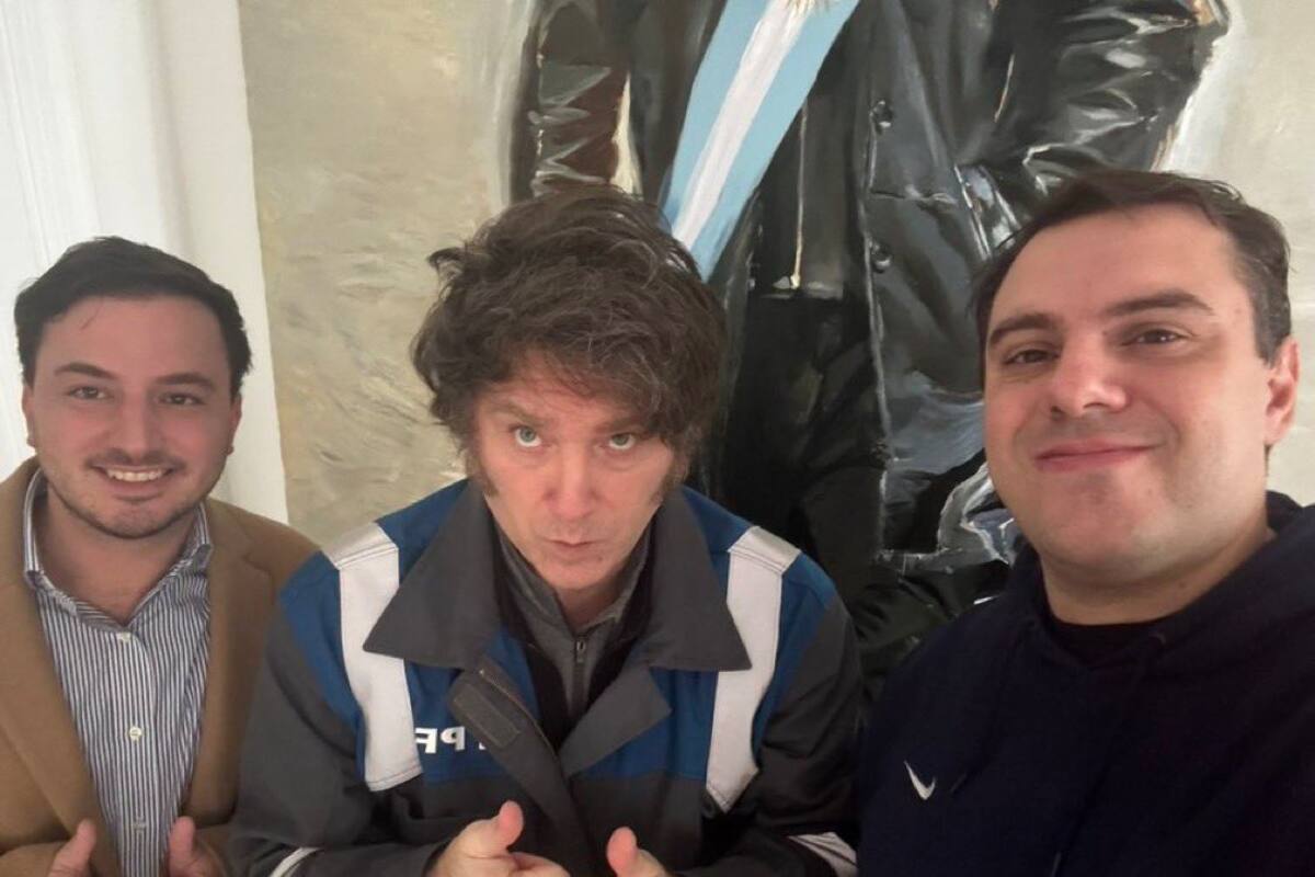 MIlei, en Olivos, con el diputado bonaerense Agustín Romo y el activista Daniel Parisini, alias Gordo Dan