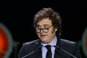 Milei, este domingo, en la convención política del partido derechista Vox, en Madrid