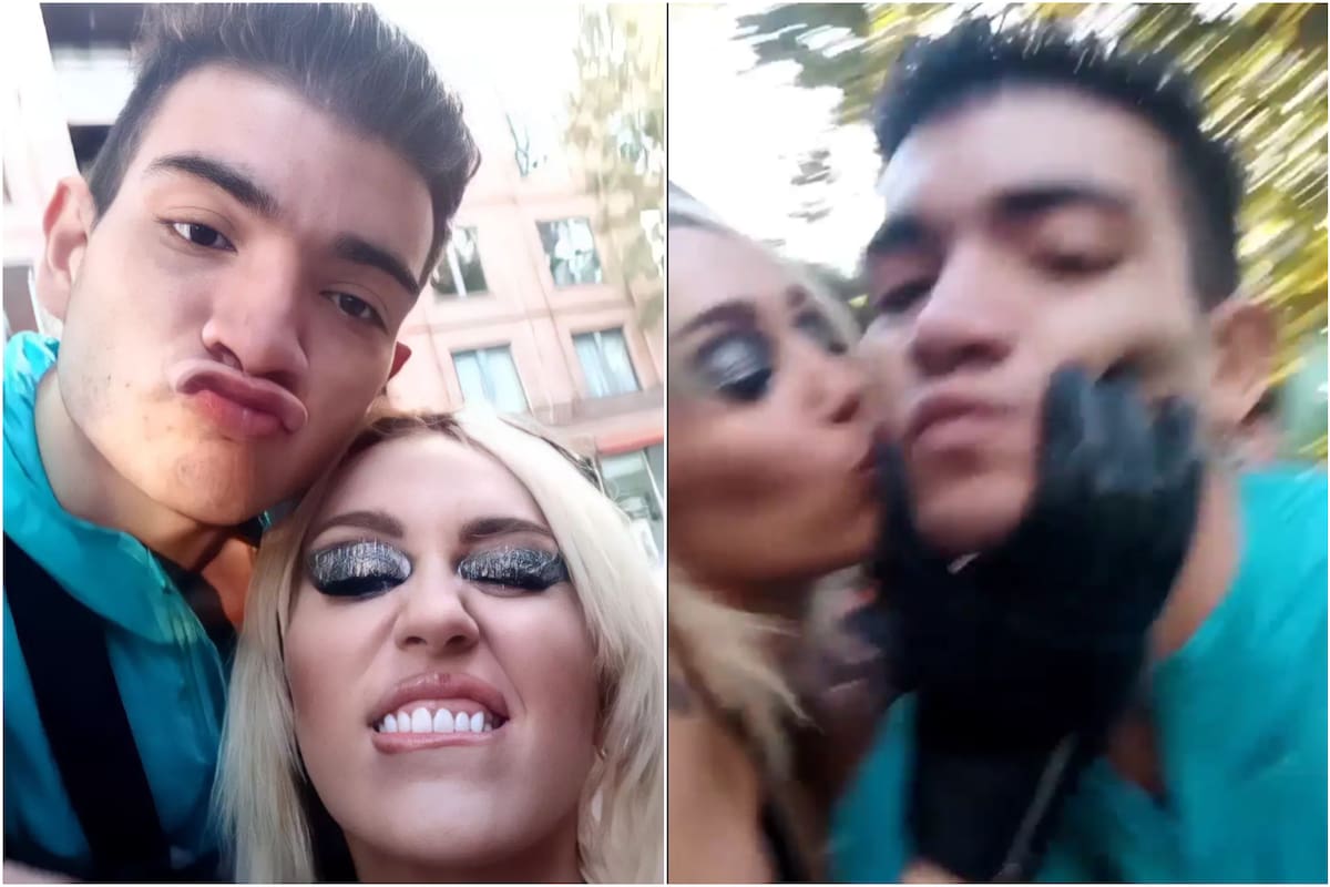 Miley Cyrus le dio un beso a un fan argentino (Foto: Instagram juanfgraziani_ok)