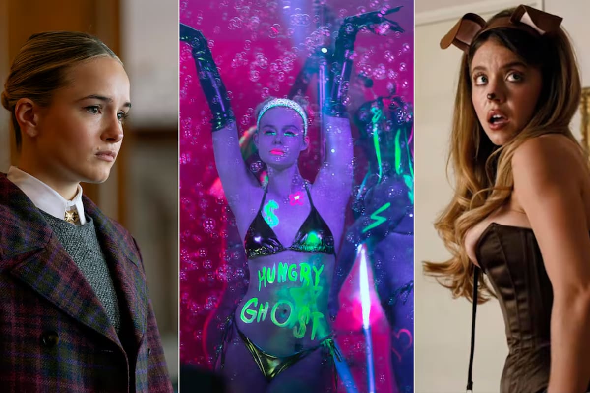 Miriam Petche, como Sweetpea Golightly, en la tercera temporada de "Industry"; Elle Fanning, en "Margo tiene problemas de dinero"; Sidney Sweeney, como Cassie en la tercera temporada de "Euphoria"