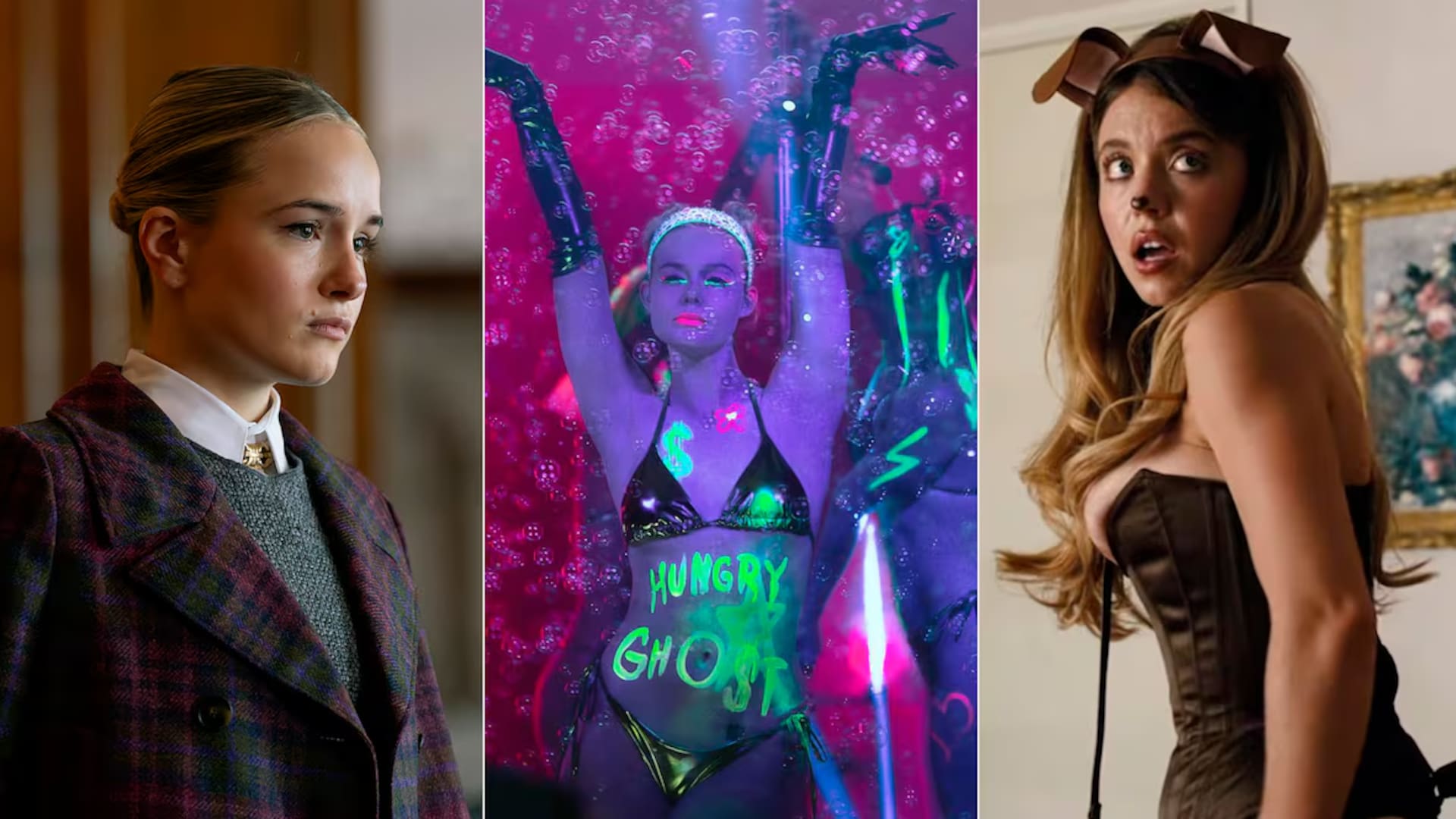 Miriam Petche, como Sweetpea Golightly, en la tercera temporada de "Industry"; Elle Fanning, en "Margo tiene problemas de dinero"; Sidney Sweeney, como Cassie en la tercera temporada de "Euphoria"