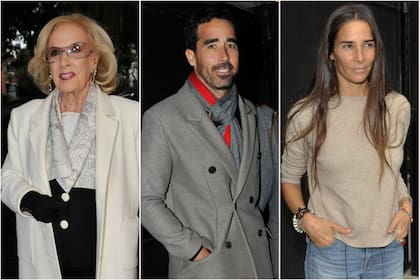 Mirtha Legrand y sus nietos Nacho y Juana Viale, en sus respectivas llegadas a la fiesta de cumpleaños de Marcela Tinayre