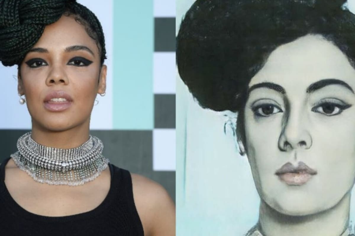 Mismo peinado, distinta piel en la transformación de una fotografía de la actriz Tessa Thompson con AIPortraits, reproducida por el portal Mashable