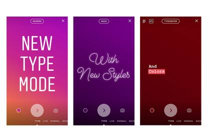 Modern, neon y typewriter son tres de los cuatro estilos que ofrece la aplicación para crear historias solo con texto