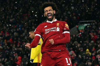 Mohamed Salah, del Liverpool celebra uno de sus goles en la Premier League .