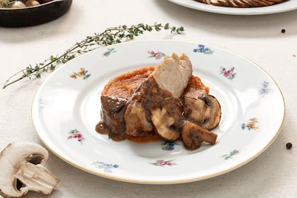 Molleja con hongos portobello