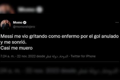 Momo compartió un inesperado momento que vivió con Messi (Captura Twitter @momorelojero)