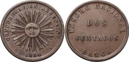 Moneda de la Confederación Argentina del año 1854.
