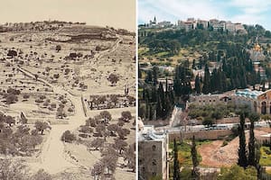 Monte de los Olivos, Jerusalén, en 1867 y en la actualidad. Gentileza Doug Hershey, autor de Jerusalem Rising (ISBN 978-1-4964-5390-7)