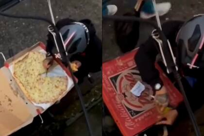 Mostró cómo un delivery se comió una porción de pizza y lo ocultó de una manera asombrosa