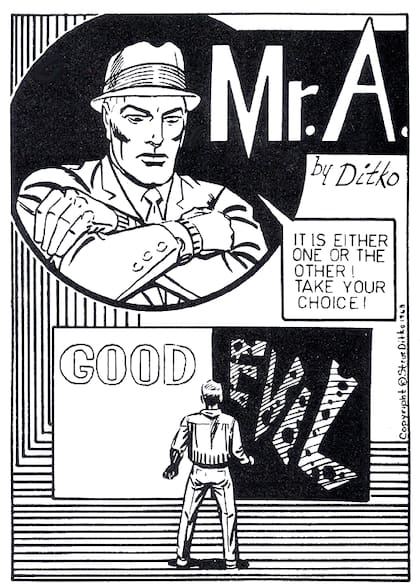 "Mr. A" fue uno de los personajes insignia de Ditko, fuertemente inspirado en la filosofía objetivista