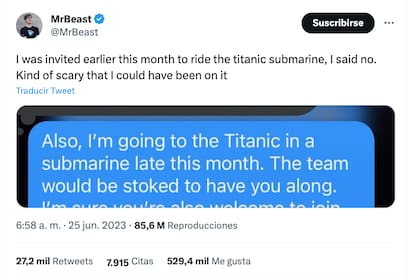 Mr Beast afirmó que fue invitado al submarino de OceanGate