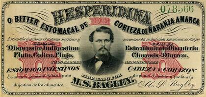 MS Bagley estaba muy preocupado por las imitaciones y las copias de su Hesperidina. Para evitarlas, imprimía su retrato y firmaba las etiquetas.