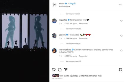 Muchas celebridades saludaron a Cazzu por la noticia de su embarazo, que la Jefa confirmó el sábado por la noche en el Movistar Arena de Buenos Aires