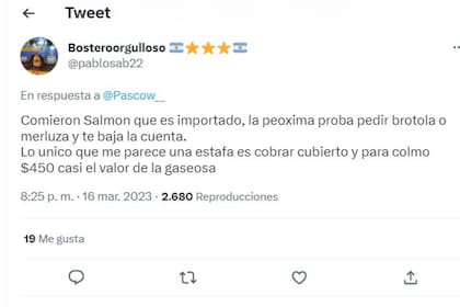 Muchos resaltaron que el plato que pidieron los comensales, salmón rosado, es caro de por sí