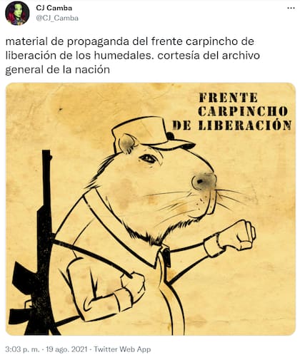Muchos usuarios vieron un "acto de justicia" detrás de la invasión de carpinchos a Nordelta. Fuente: Twitter.