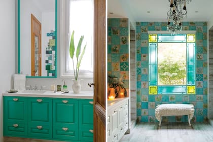 Muebles (Estudio A&T Arqs.). Mesada de Silestone (De Mori Mármoles). Grifería (Foschia). Ventana (Estudio A&T Arqs.). Azulejos (Casa Cuarzo). Arañas (María Pérez Deco). Banqueta de roble heredada.