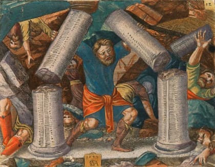 "¡Muera yo junto con los filisteos!": últimas palabras de Sansón en Gaza. (Obra de Cornelis Massys, 1549). Getty Images