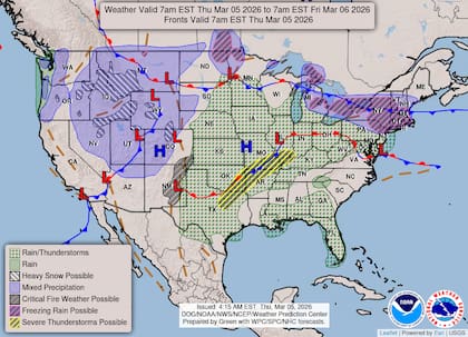Múltiples rondas de tormentas podrían dejar acumulados superiores a las 3 pulgadas (7,6 centímetros) en sectores de las Llanuras del Sur