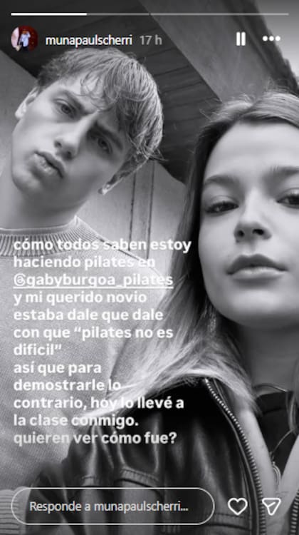 Muna, la hija de Agustina Cherri y Gastón Pauls, contó que llevó a su novio a una clase de pilates para demostrarle que no era tan fácil como pensaba (Foto: Instagram @munapaulscherri)