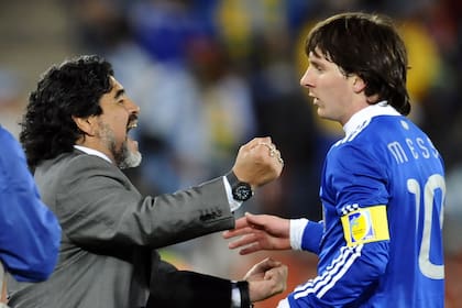 Mundial De South Africa Del 2010. Diego Maradona y Lionel Messi.