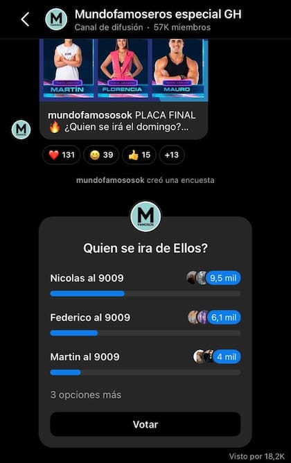 Mundo Famosos realizó una nueva encuesta sobre los candidatos a dejar la casa (Captura Instagram)