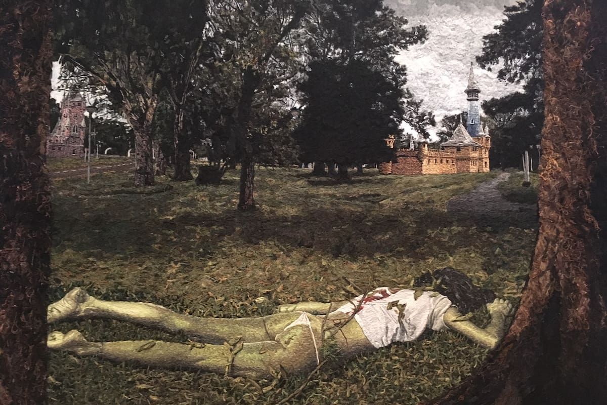 Mural de Mondongo, de la serie El sueño de la razón, exhibido en la Universidad del Estado de California