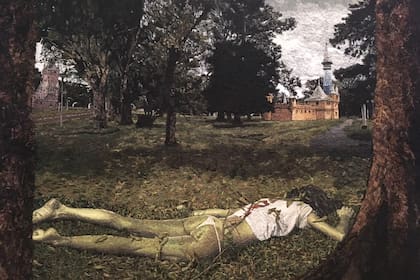 Mural de Mondongo, de la serie El sueño de la razón, exhibido en la Universidad del Estado de California